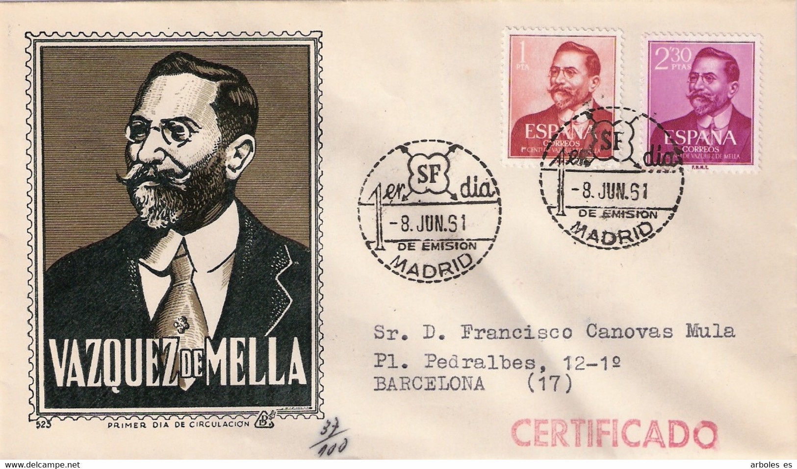 FDC - VAZQUEZ MELLA - AÑO 1961 - Nº EDIFIL 1351-52 - FDC