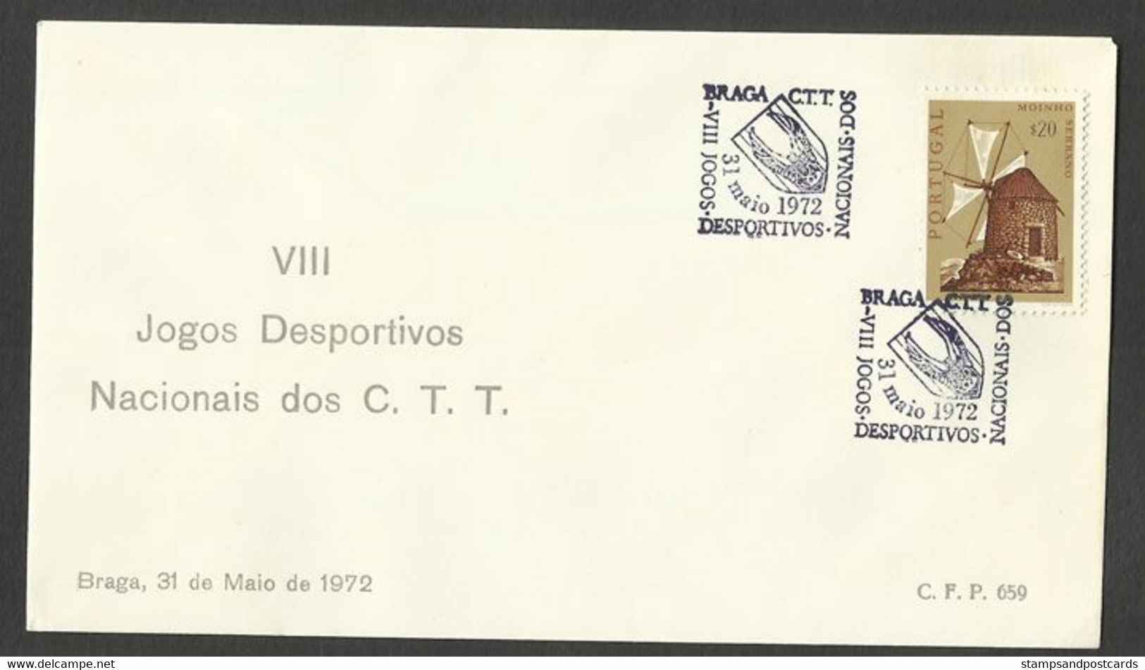 Portugal Cachet Commémoratif Jeux De La Poste Braga 1972 Postal Sport Games Event Postmark - Postal Logo & Postmarks