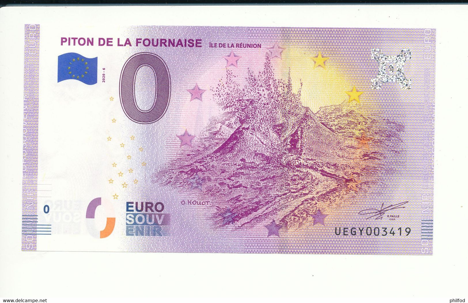 Billet Touristique 0 Euro - PITON DE LA FOURNAISE - 2020-6 - UEGY - N° 3419 - Autres & Non Classés