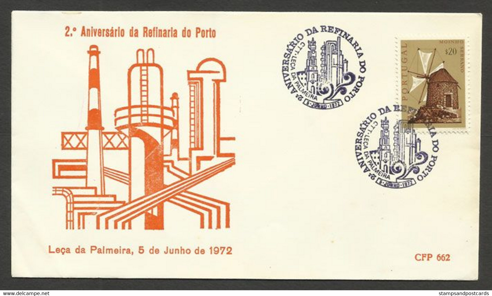 Portugal Cachet Commémoratif Raffinerie Du Porto Pétrole Leça Da Palmeira 1972 Oporto Refinery Oil Petroleum Event Pmk - Flammes & Oblitérations