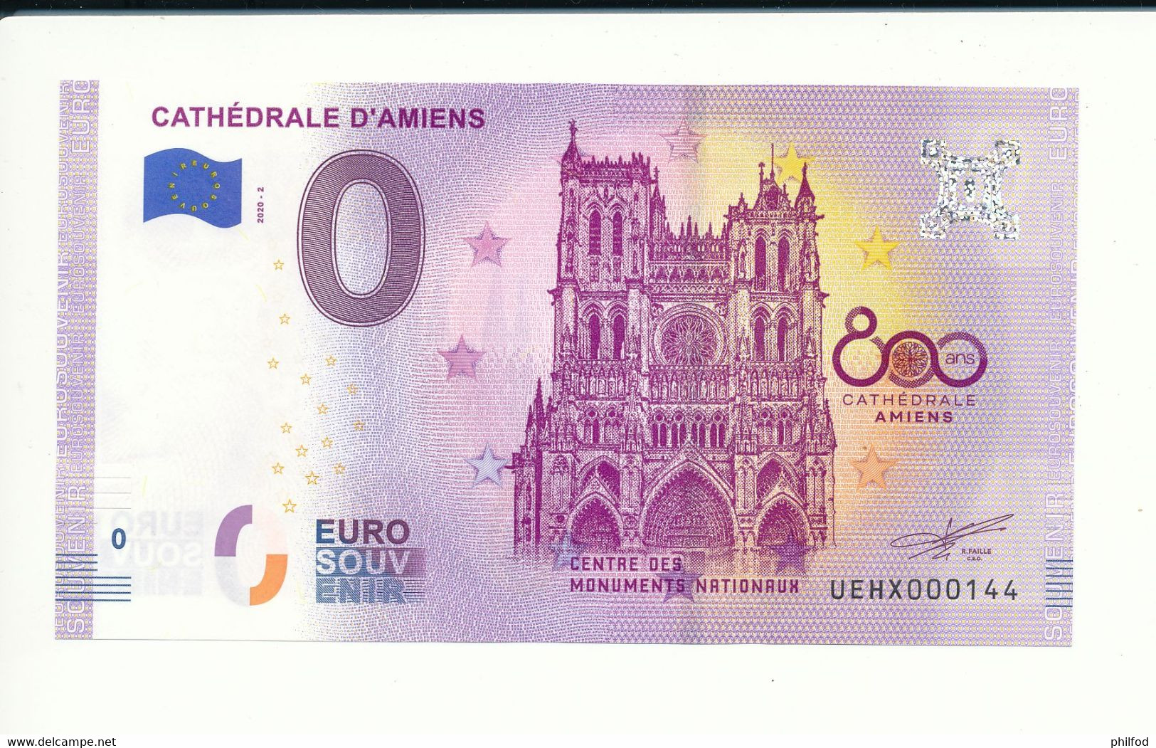 Billet Touristique 0 Euro - CATHEDRALE D'AMIENS - 2020-2 - UEHX - N° 144 - Autres & Non Classés