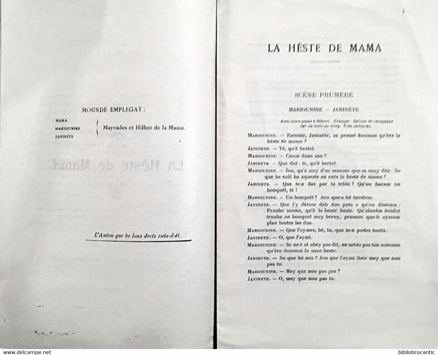 * LA HESTE DE MAMA *1 Acte/ HEY ENTA LAS MAYNADES DE DIHORT Par Césaire DAUGE/E.O.1920 - Theater