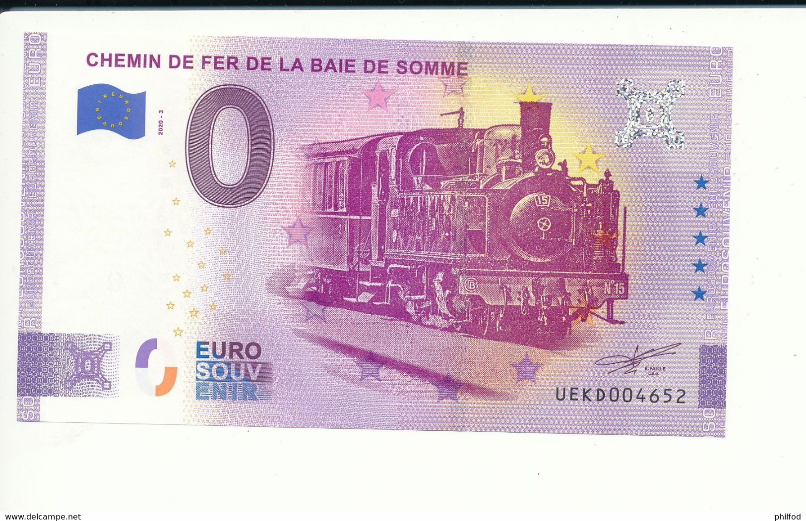 Billet Touristique 0 Euro - CHEMIN DE FER DE LA BAIE DE SOMME - 2020-3 - UEKD - ANNIV - N° 4652 - Autres & Non Classés
