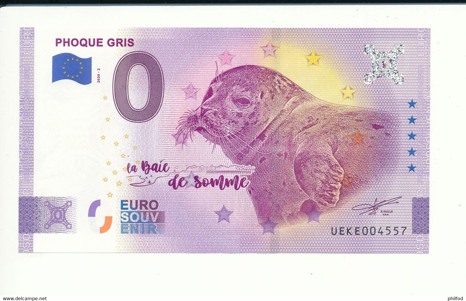 Billet Touristique 0 Euro - PHOQUE GRIS - 2020-2 - UEKE - ANNIV - N° 4557 - Autres & Non Classés