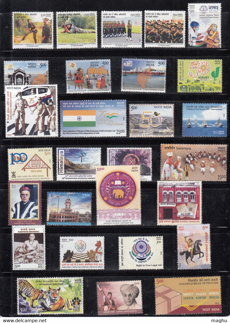 India MNH 2022, Full Year Pack, Includng 2 Souvernier Sheet, (2 Scans) - Volledig Jaar