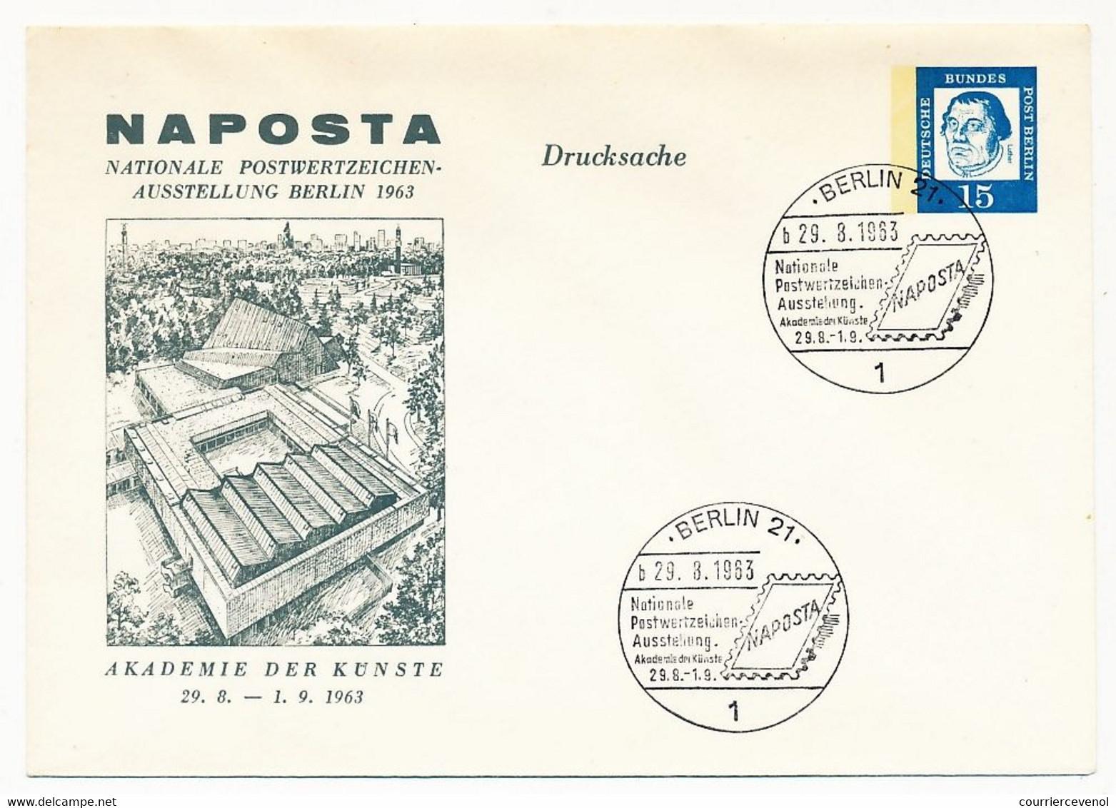 ALLEMAGNE - Env. Entier 15pf Luther, NAPOSTA Berlin 1963 Oblitération Temporaire De L'exposition - Private Covers - Used