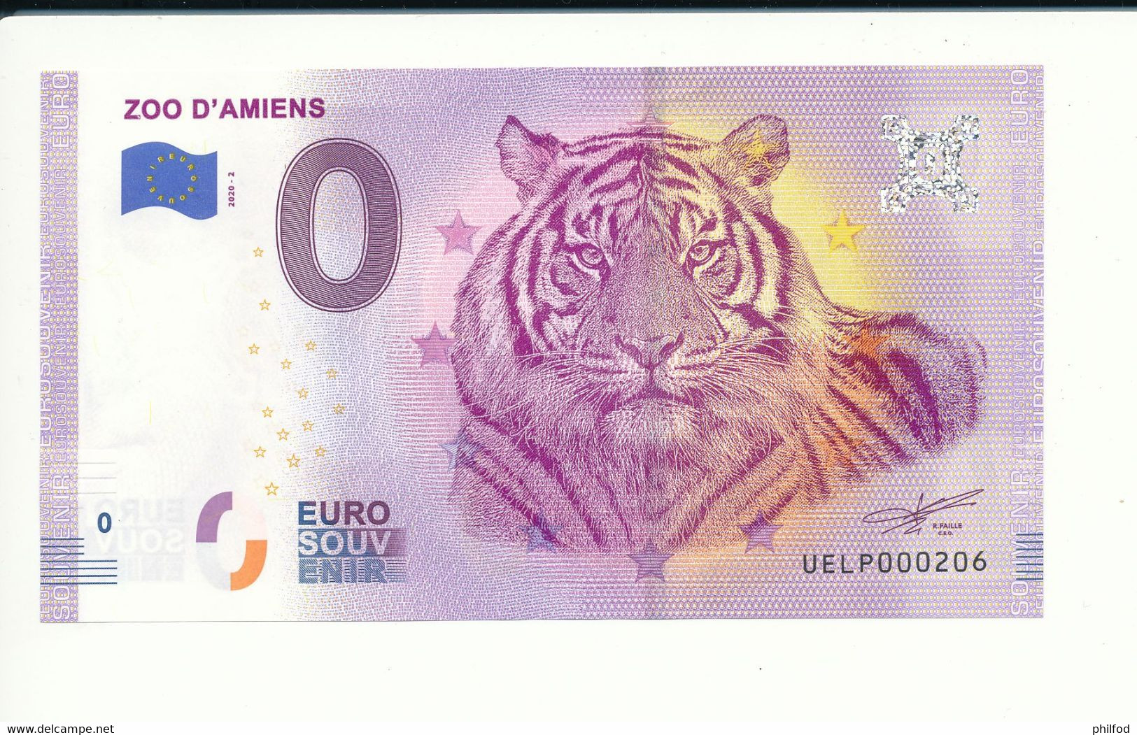 Billet Touristique 0 Euro - ZOO D'AMIENS - 2020-2 - UELP - N° 206 - Autres & Non Classés