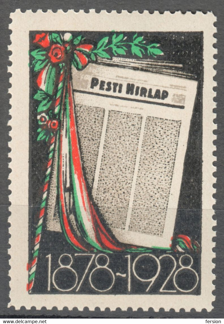 PESTI HÍRLAP Politics Magazine Newspaper LABEL CINDERELLA VIGNETTE 1928 Hungary MNH - Tricolor FLAG Rose Tulip - Sonstige & Ohne Zuordnung