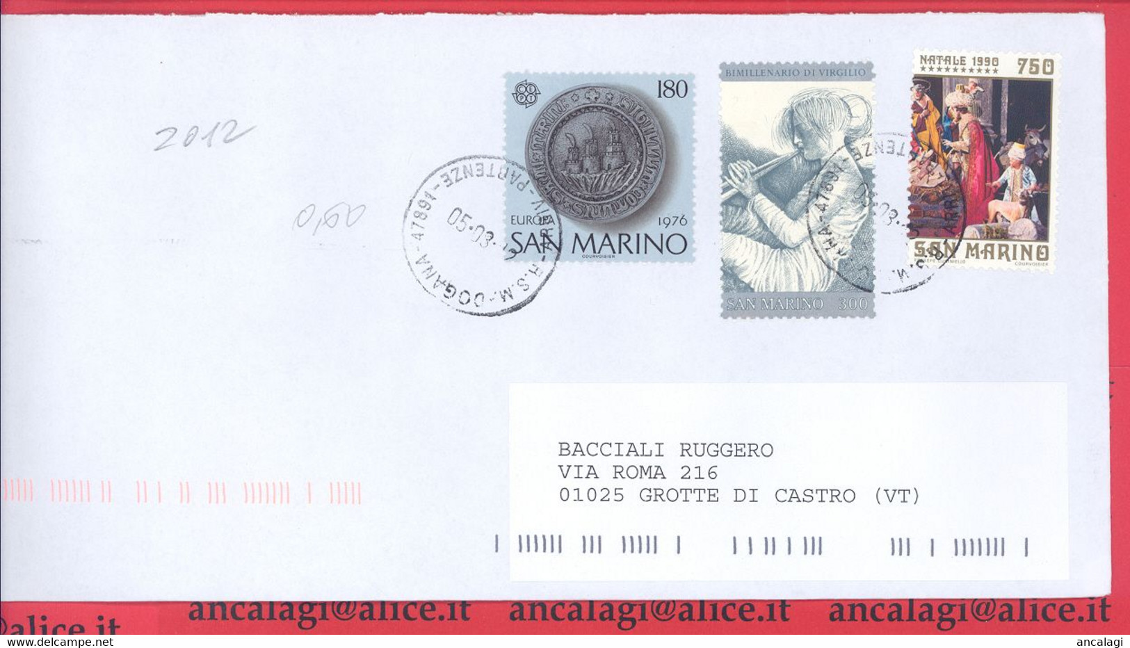 SAN MARINO 2012 - St.Post.087 - Busta Ordinaria Affrancatura Con 3v. In Lire 1230  - Vedi Descrizione - - Covers & Documents