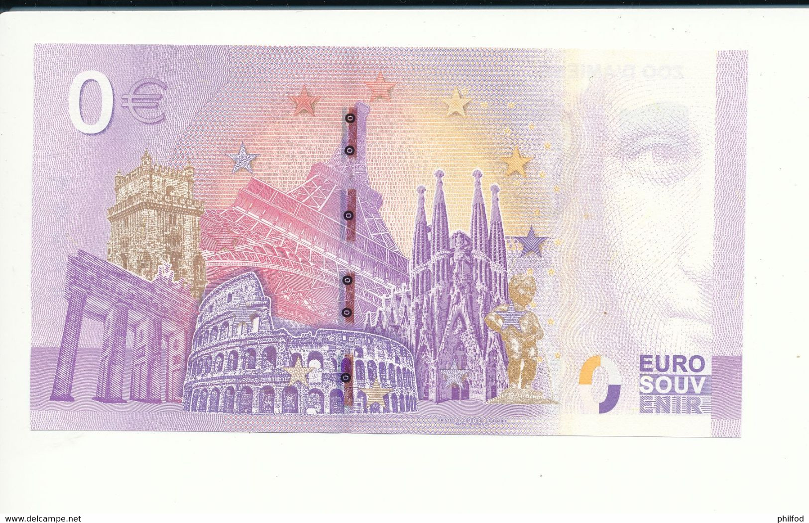 Billet Touristique 0 Euro - ZOO D'AMIENS - 2020-2 - UELP - ANNIV - N° 8128 - Autres & Non Classés