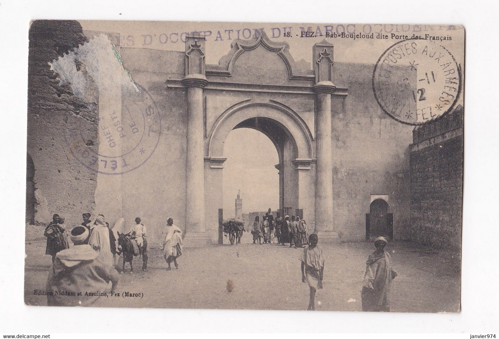 Carte Postale 1912 Fez. Bab- Boujeloud Dite Porte Des Français , Occupation Du Maroc Occidentale - Fez