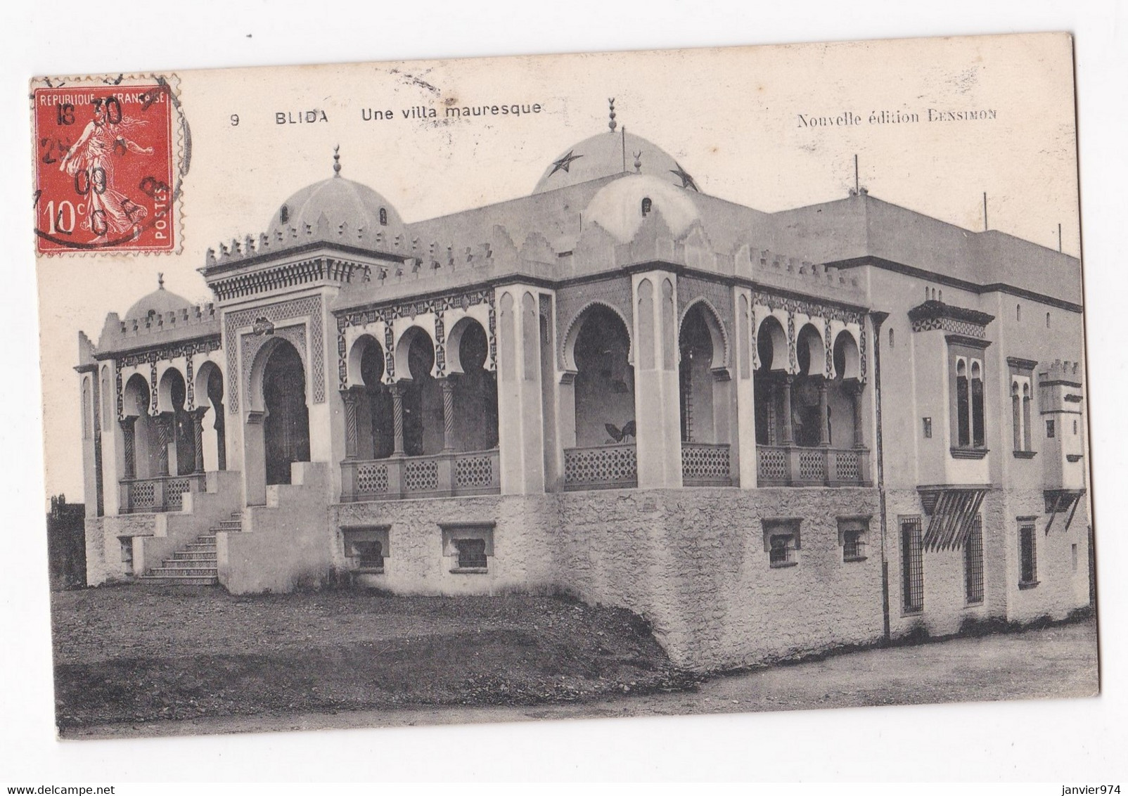Carte Postale Blida ,, Une Villa Mauresque 1909  Alger Pour Mas Azil Ariège - Blida