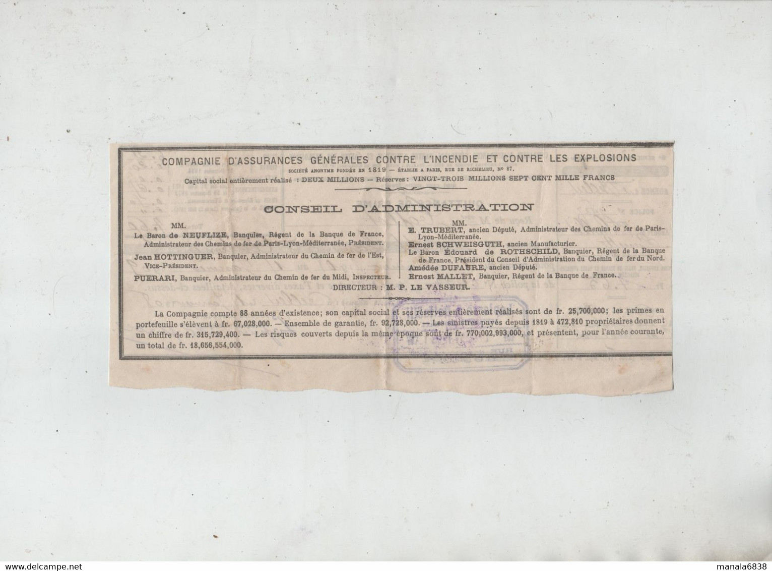 Tampon Lapierre Et Raffaelli 1908 De Neuflize Hottinguer Puerari Trubert Schweisguth Rotschild Dufaure Mallet Le Vasseur - Banque & Assurance