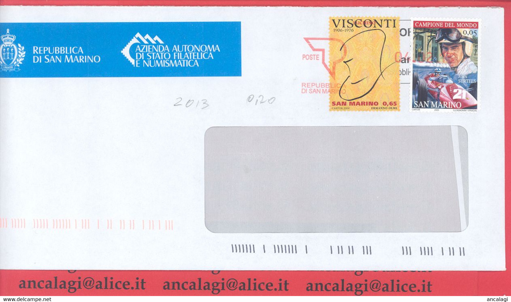SAN MARINO 2013 - St.Post.093 - Busta Ordinaria Affrancata Con 2v. In € 0,70 - Vedi Descrizione - - Storia Postale