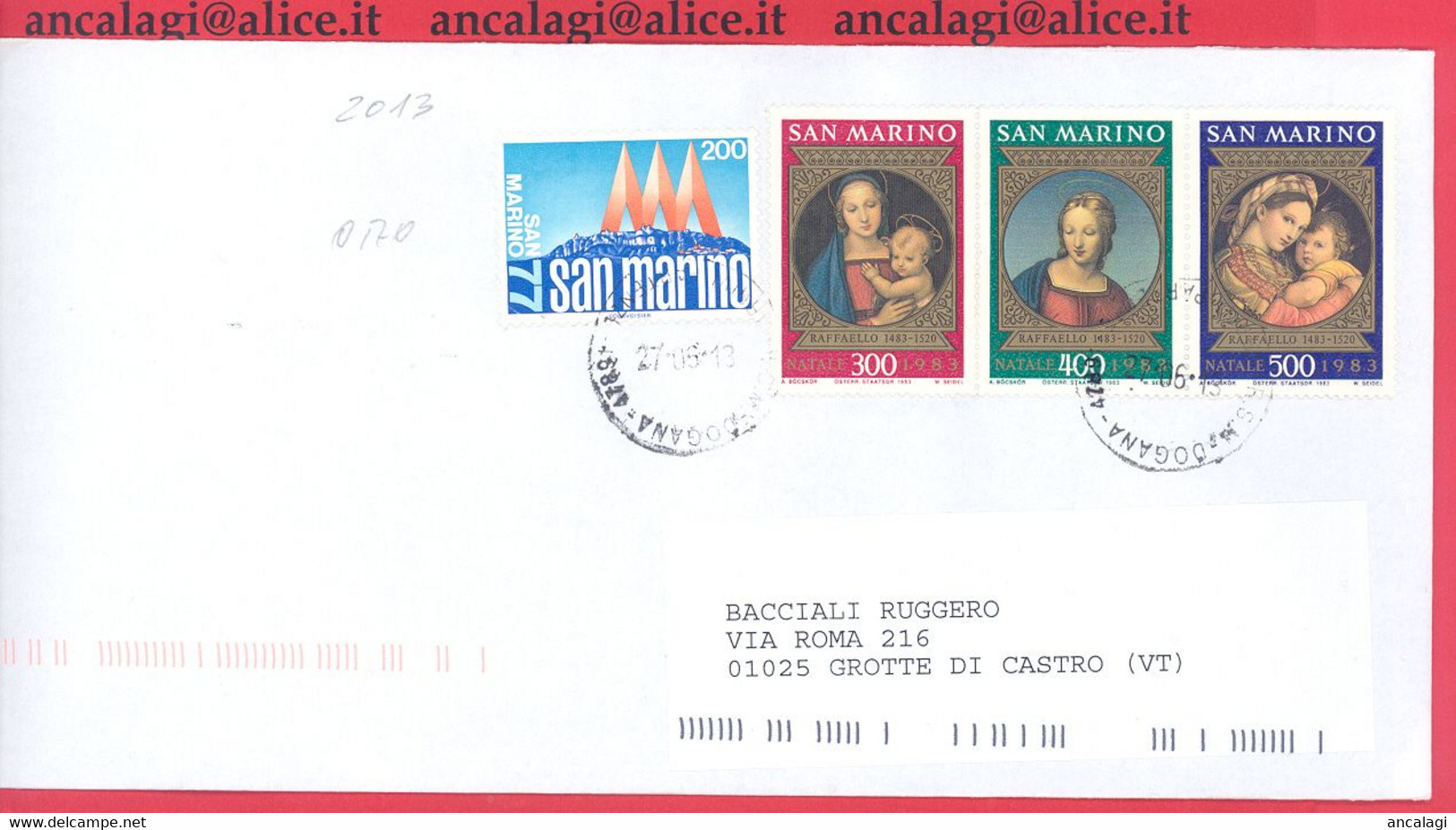 SAN MARINO 2013 - St.Post.092 - Busta Ordinaria Affrancata Con 2v. In Lire 1400 - Vedi Descrizione - - Covers & Documents