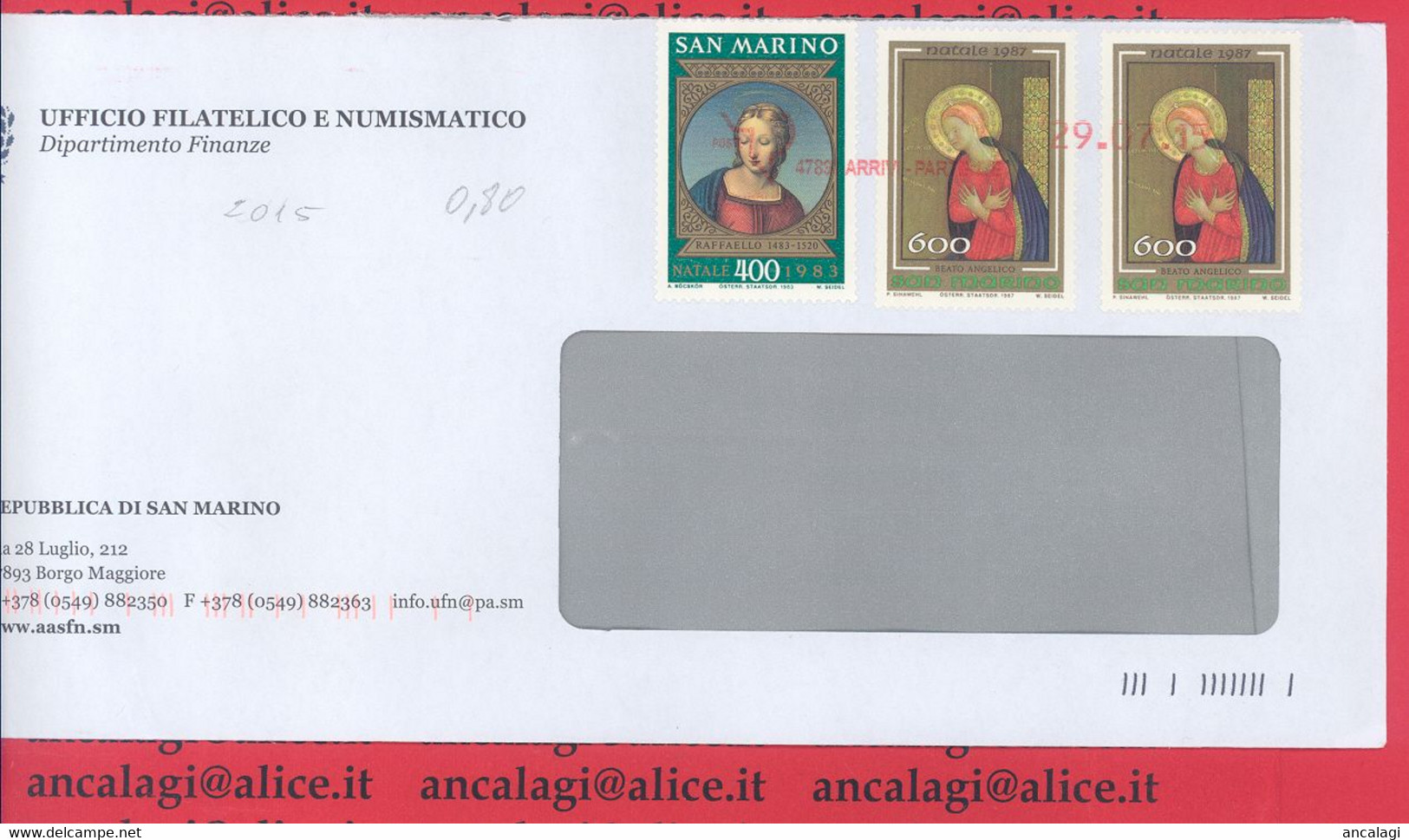 SAN MARINO 2015 - St.Post.097 - Busta Ordinaria Affrancata Con 3v. In Lire 1600 - Vedi Descrizione - - Lettres & Documents