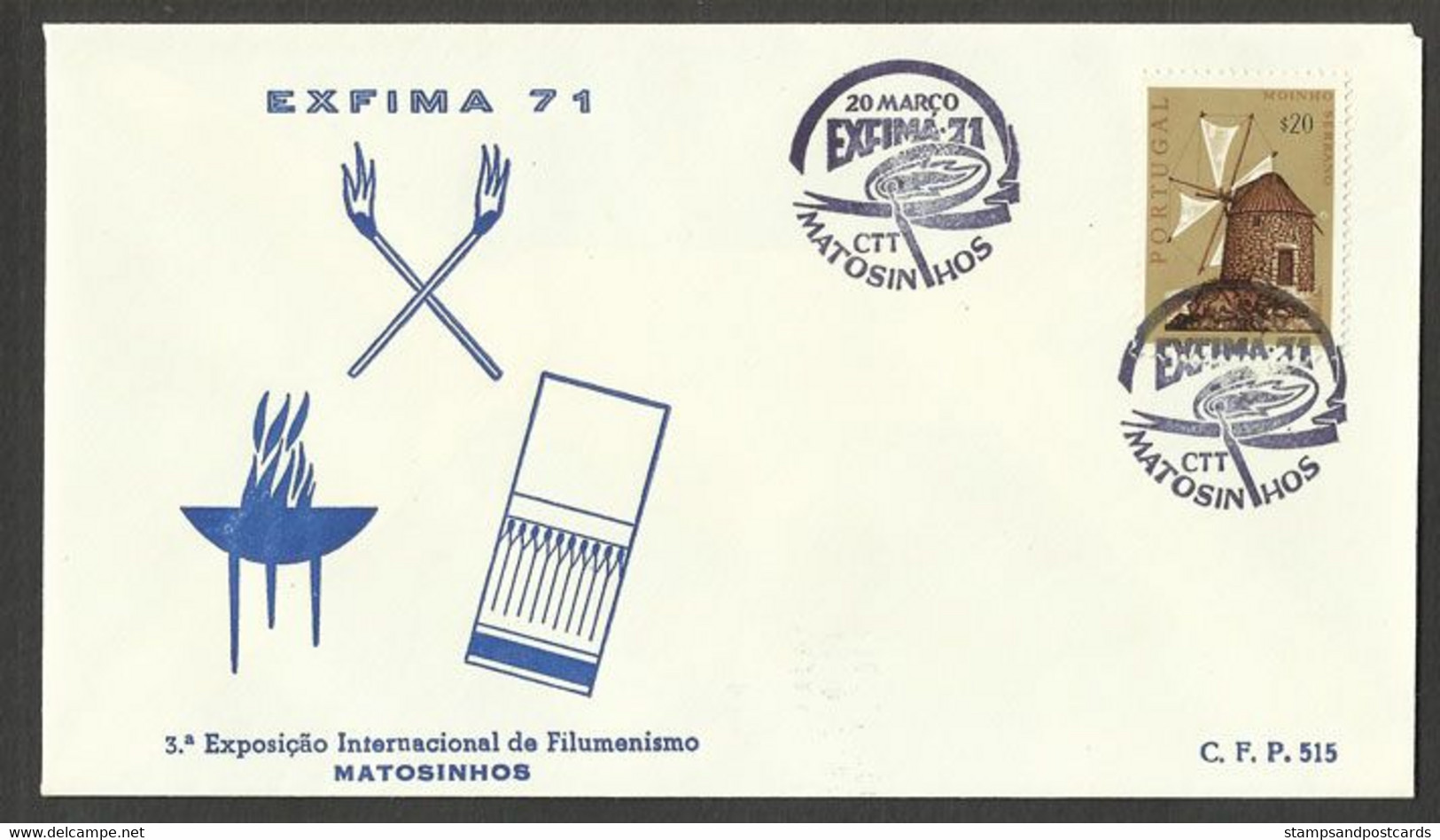 Portugal Cachet A Date Expo Collection Boîtes Allumettes 1971 Matosinhos Event Pmk Matches Matchbook Collector Expo - Flammes & Oblitérations