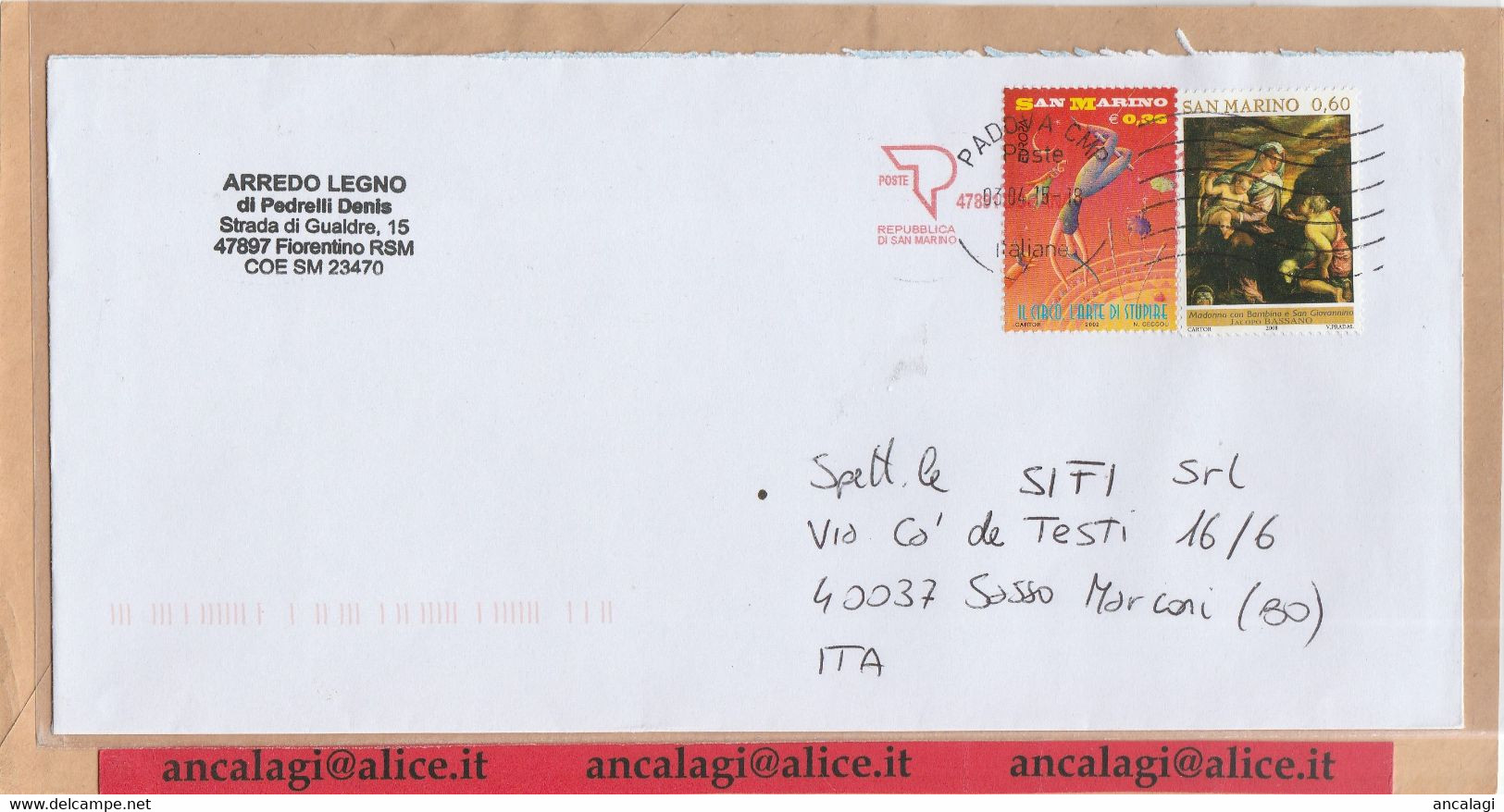 SAN MARINO 2015 - St.Post.100 - Busta Ordinaria Affrancata Con 2v. In € 0,96 - Vedi Descrizione - - Briefe U. Dokumente