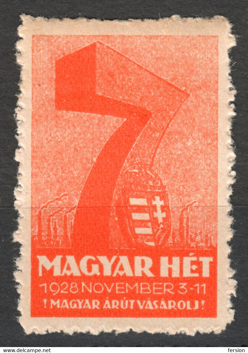 Chimney Factory Industry 1928 Budapest Fair Exhibition Hungary Hungarian Week Label Vignette Cinderella COAT Of ARMS - Andere & Zonder Classificatie