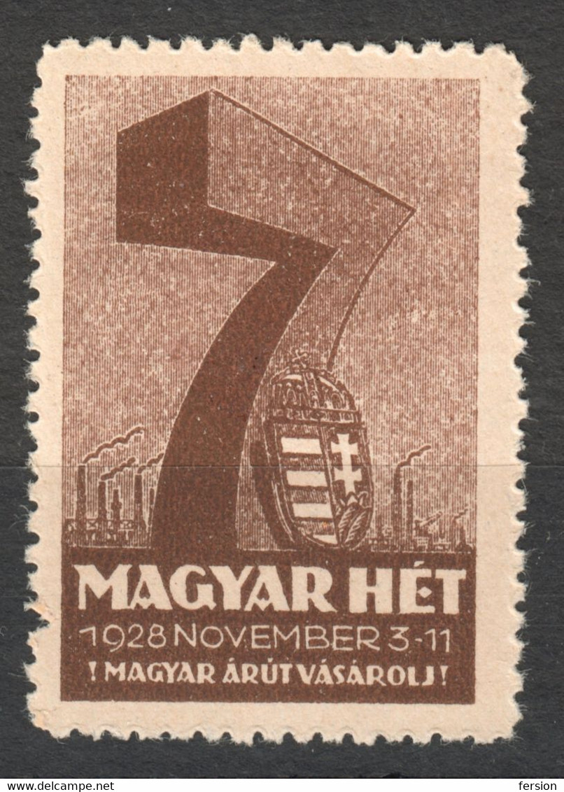 Chimney Factory Industry 1928 Budapest Fair Exhibition Hungary Hungarian Week Label Vignette Cinderella COAT Of ARMS - Other & Unclassified