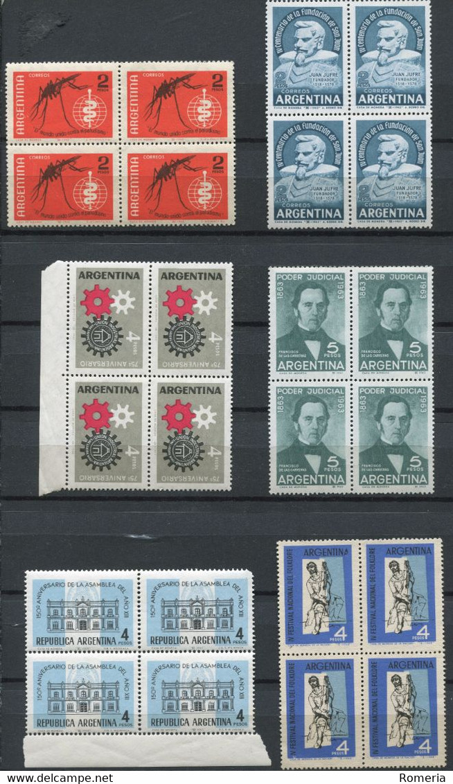 Argentine - 1962/1964 - Yt 658-659-666-670-678-681 - ** En Blocs De 4 - Unused Stamps