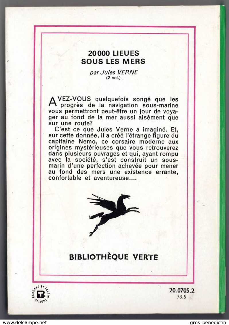 Hachette - Bibliothèque Verte - Jules Verne - "20000 Lieues Sous Les Mers (Tomes 1 Et 2 ) " - 1978 - #Ben&JVerne - Bibliotheque Verte