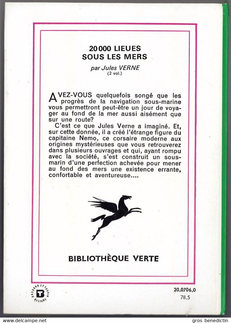 Hachette - Bibliothèque Verte - Jules Verne - "20000 Lieues Sous Les Mers (Tomes 1 Et 2 ) " - 1978 - #Ben&JVerne - Bibliotheque Verte