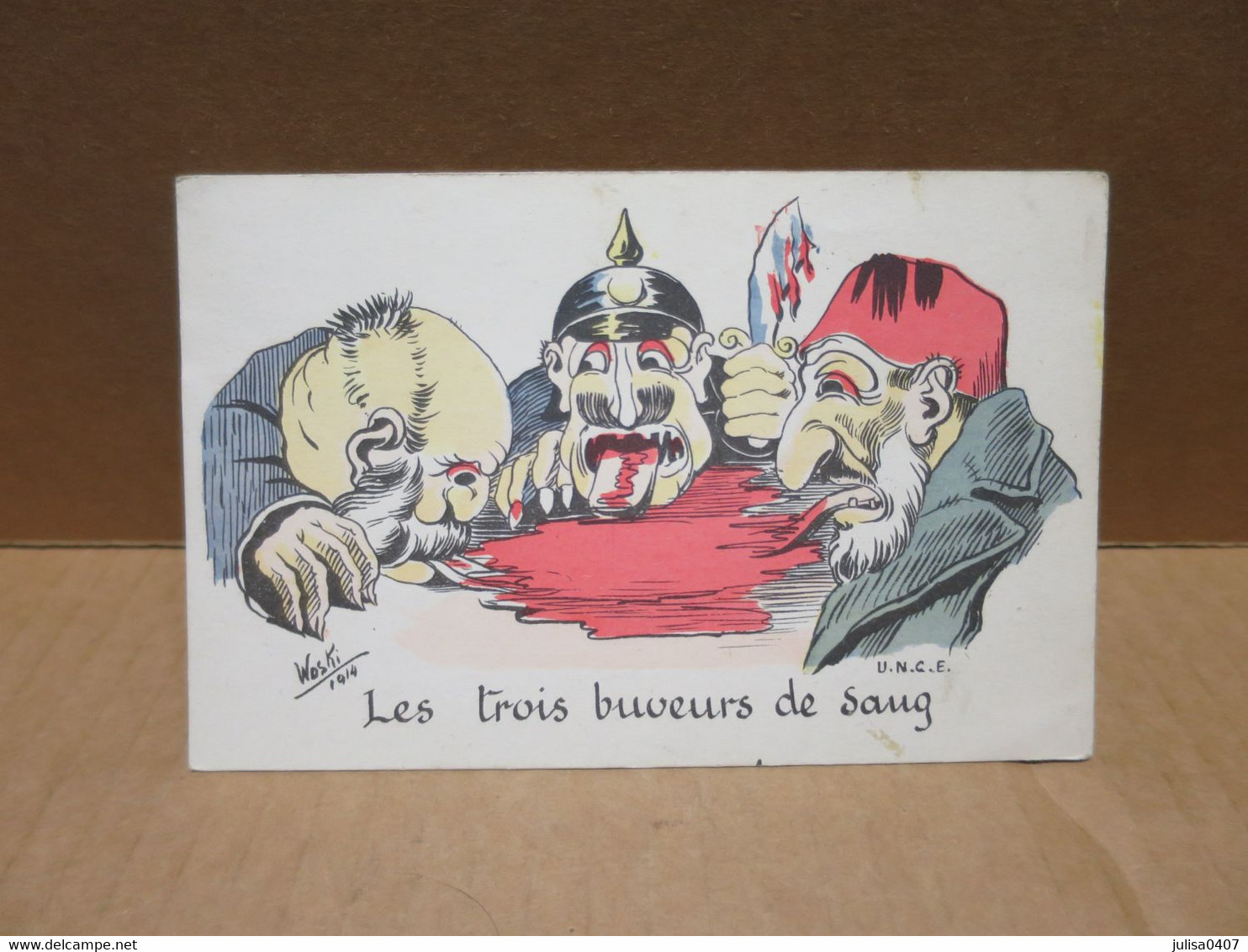 GUERRE 1914-18 Carte Satirique Les Trois Buveurs De Sang Guillaume Sultan Turquie François Joseph WOSKI - Patriotic