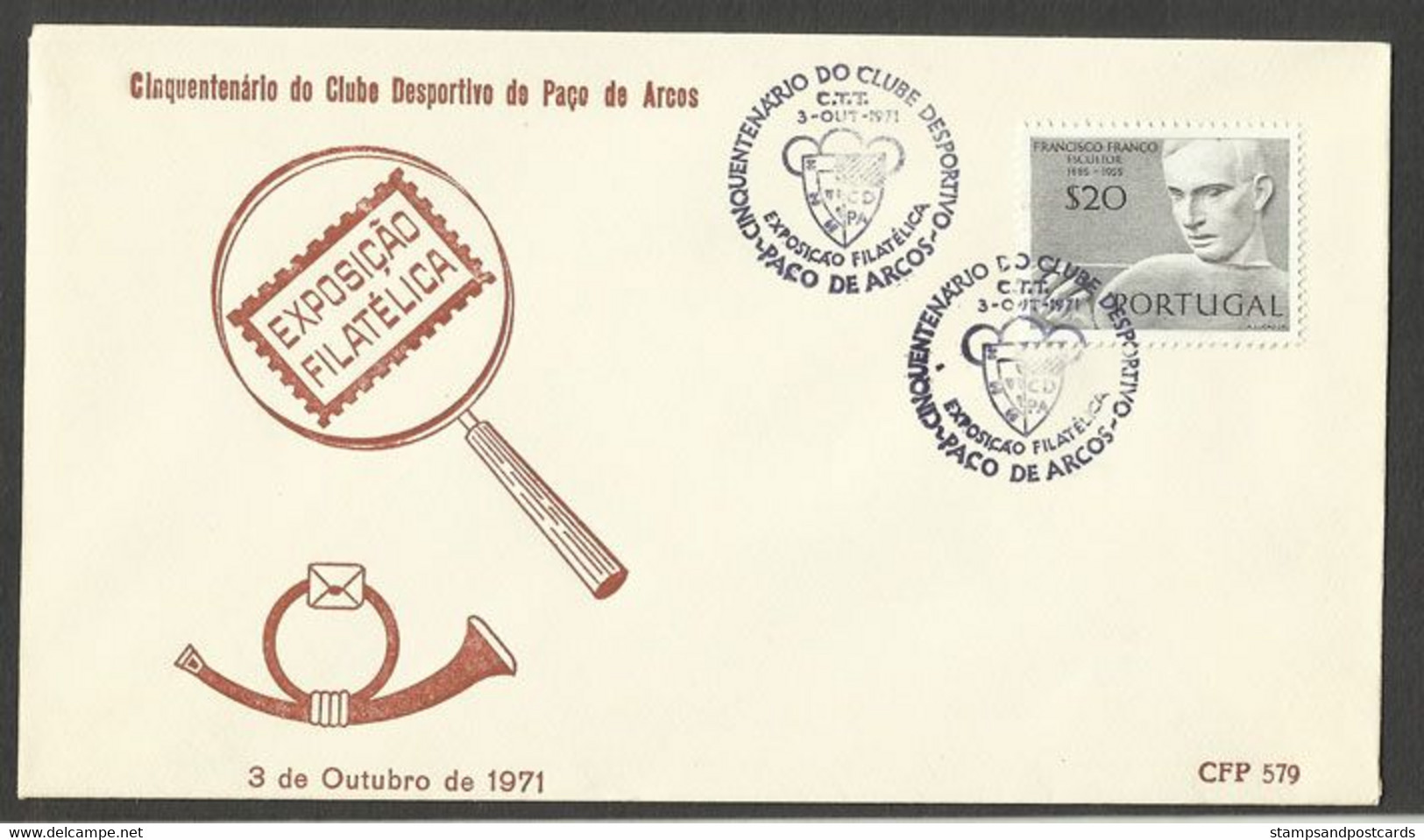 Portugal Cachet Commémoratif  Expo Philatelique 50 Ans Club Sportif De Paço De Arcos 1971 Event Postmark - Postal Logo & Postmarks