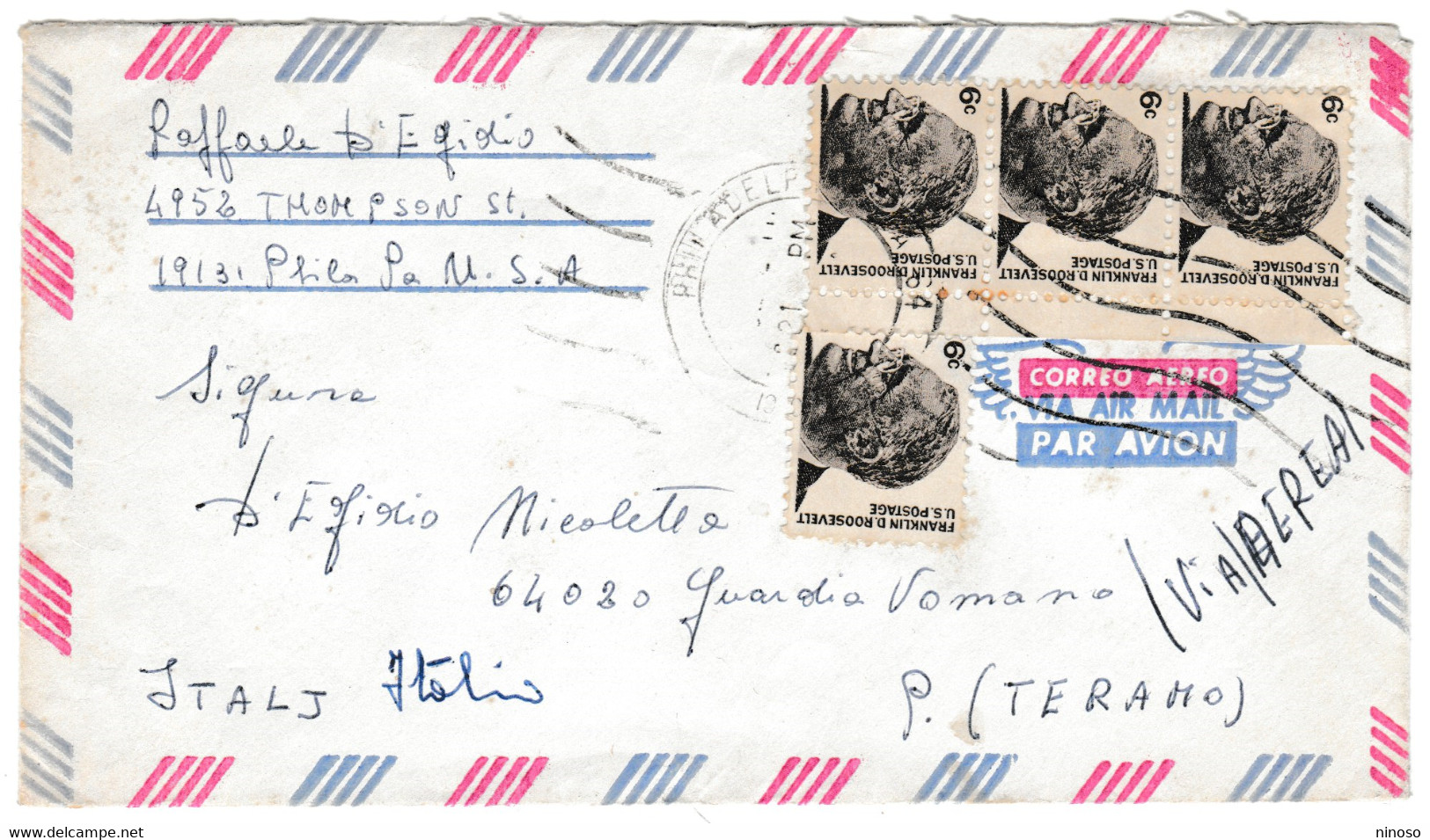 LETTERA VIAGGIATA DAGLI STATI UNITI 1966 VERSO GUARDIA VOMANO (TERAMO) -VIA AIR MAIL-PAR AVION- - Lettres & Documents