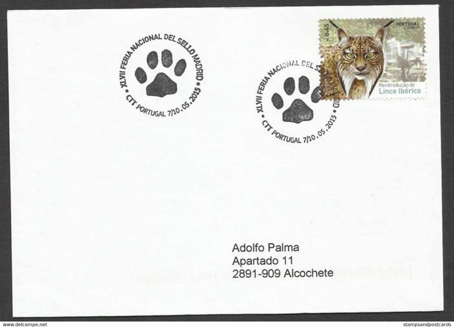 Portugal Réintroduction Du Lynx Ibérique Lettre Voyagé Cachet Madrid 2015 Portugal Reintroduction Iberian Lynx Cover - Flammes & Oblitérations