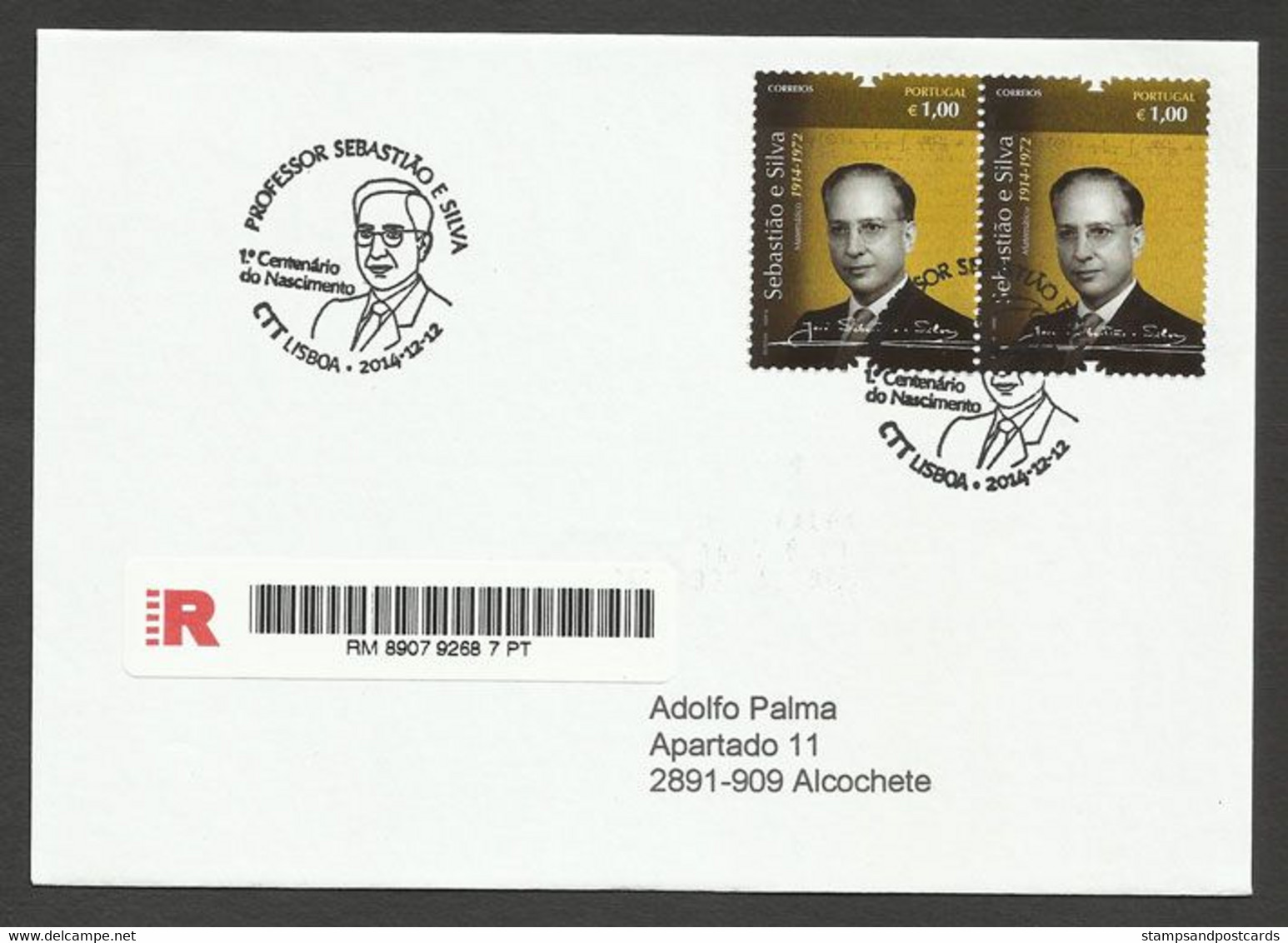 Portugal Lettre Recommandée Cachet Mathématique Mathématicien Sebastião E Silva 2014 Mathematics Mathematician - Postal Logo & Postmarks