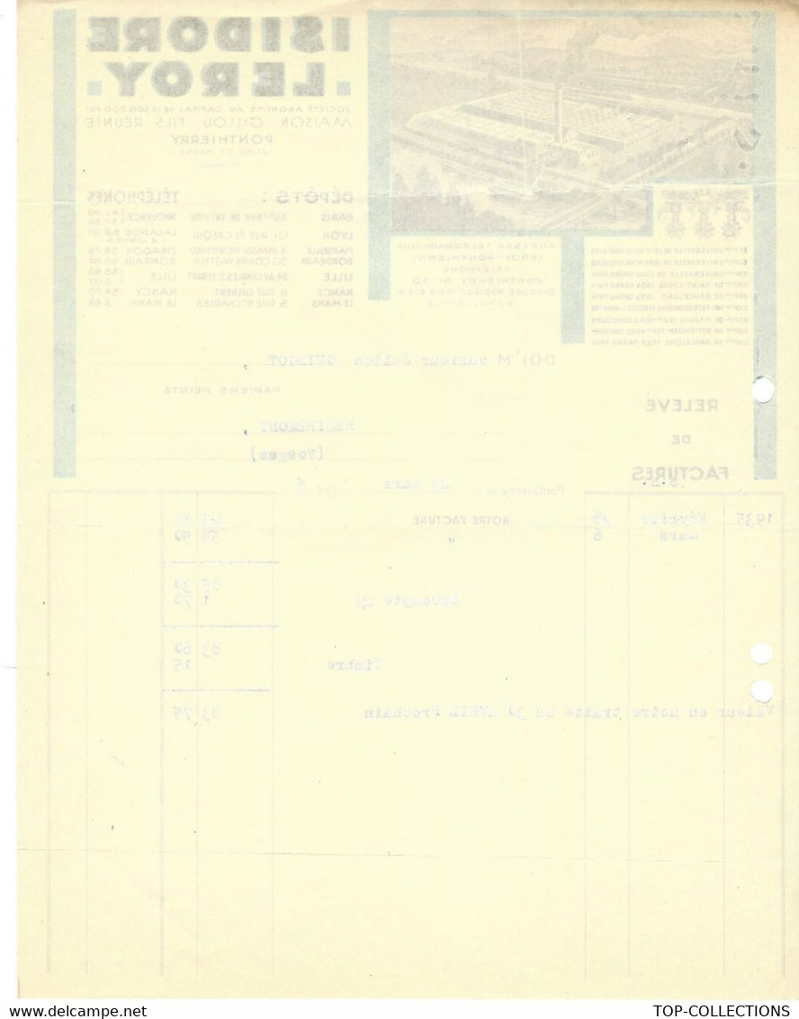 1935  ISIDORE LEROY St Fargeau  Ponthierry Seine Et Marne FABRICANTS  PAPIERS PEINTS =>GUINGOT Remiremont Vosges V. HIST - 1900 – 1949