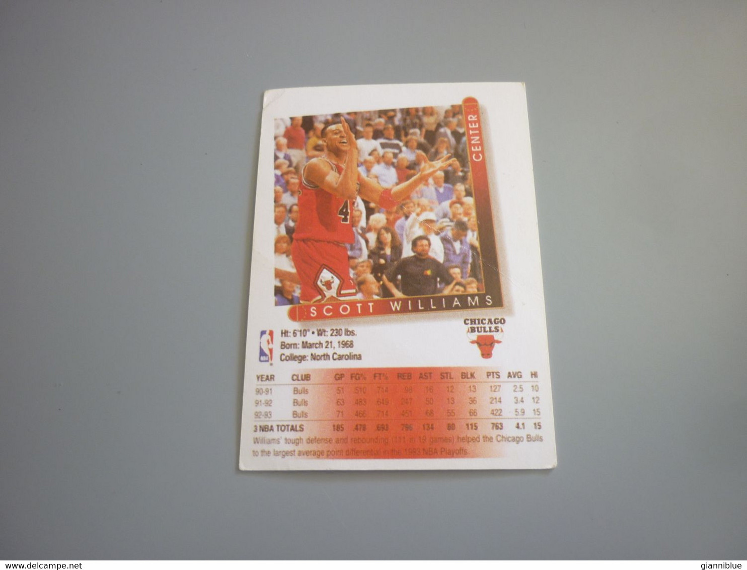 Scott Williams Chicago Bulls NBA Basketball '90s Rare Greek Edition Card - 1990-1999