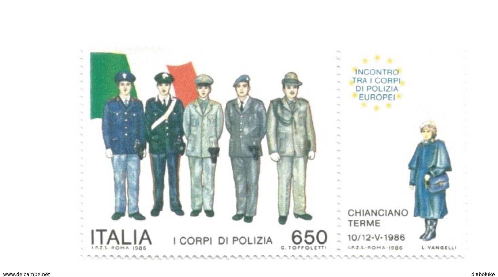 (REPUBBLICA ITALIANA) 1986, INCONTRO DEI CORPI DI POLIZIA EUROPEI - 2 Francobolli Nuovi Con Appendice, MNH* - 1981-90: Mint/hinged