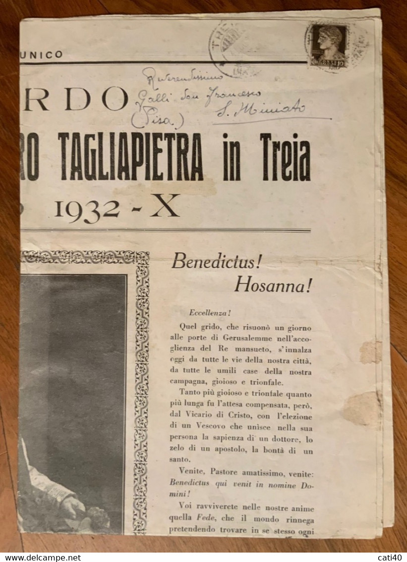 TREIA - 16/6/1932-X - RICORDO DELL’INGRESSO DI MONS.PIETRO TAGLIAPIETRA IN TREIA - NUMERO UNICO - First Editions