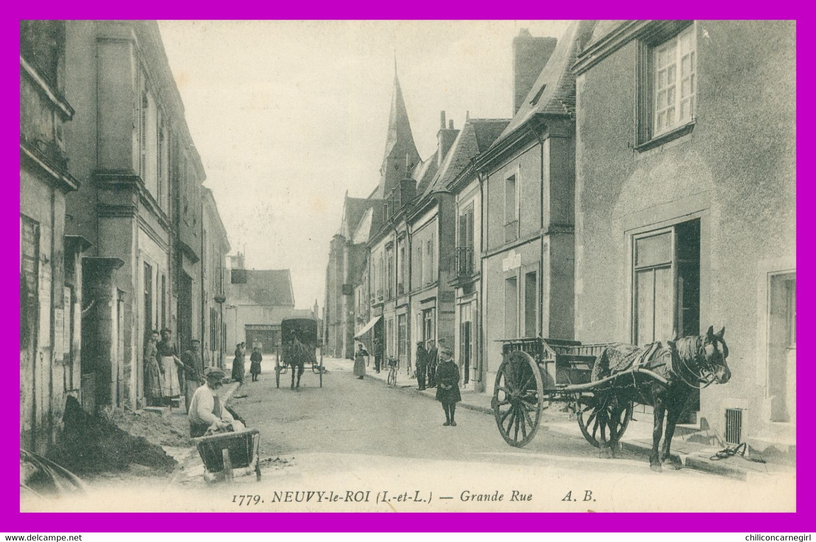 * NEUVY LE ROI - Grande Rue - Attelage - Travaux - Animée - 1779 - Edit. A.B. - Neuvy-le-Roi