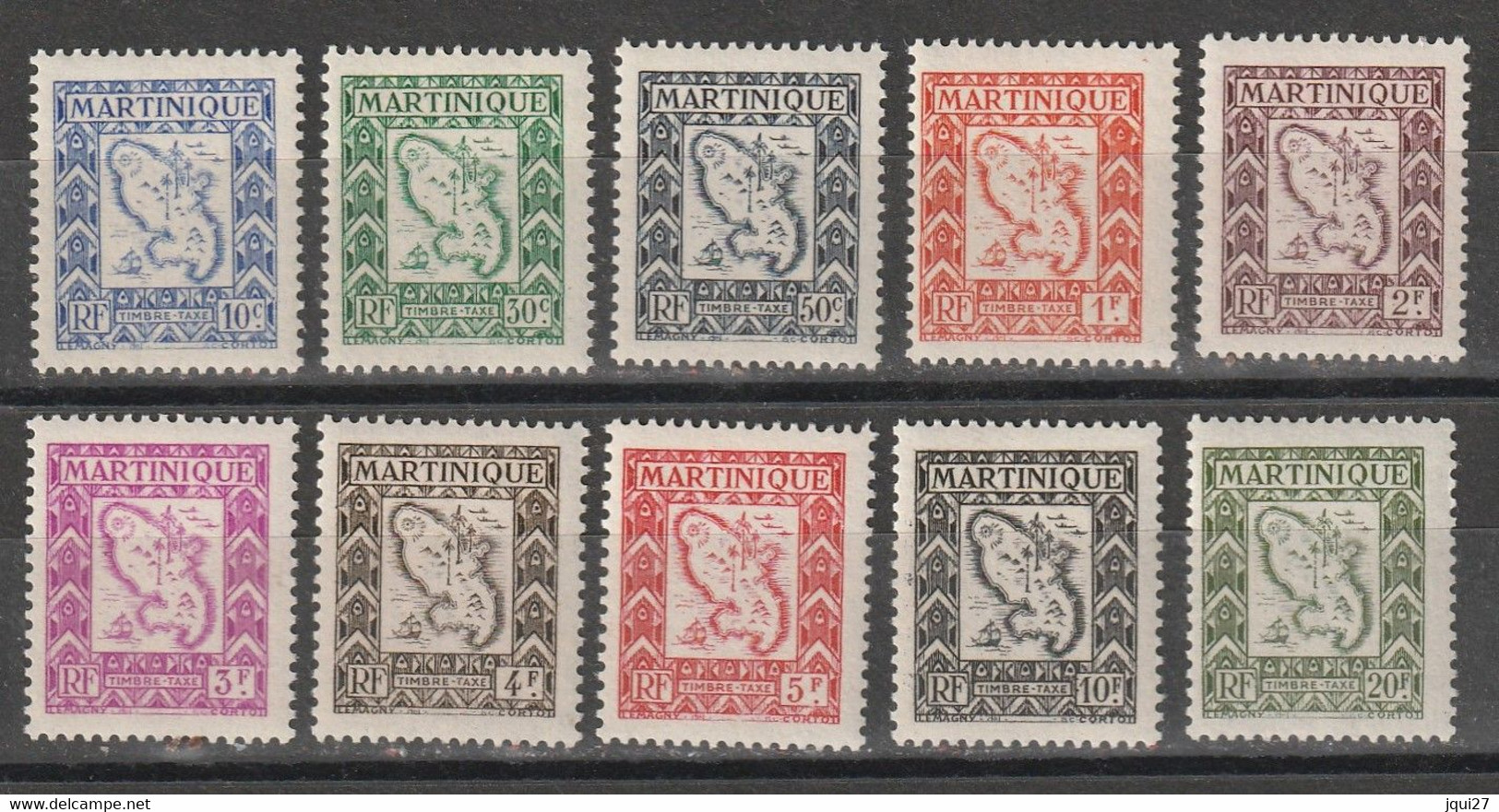 Martinique Timbres Taxe N° 27 - 36 ** - Strafport