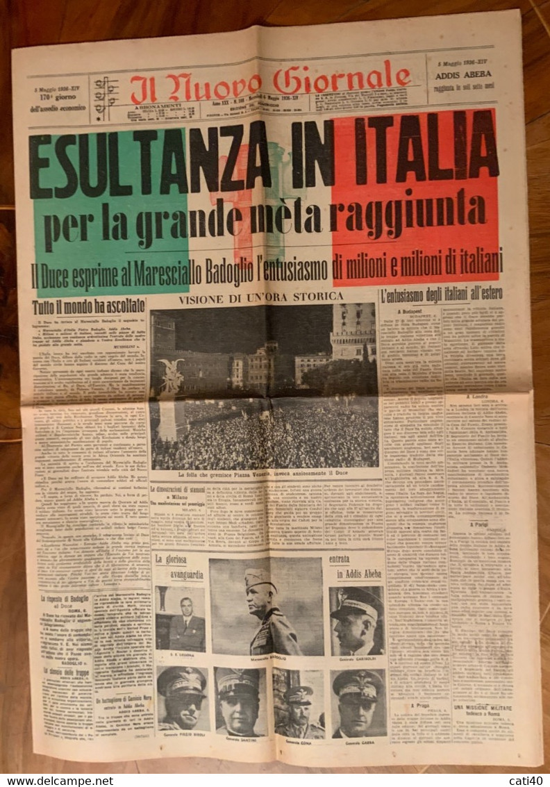 IL NUOVO GIORNALE -6/5/1936-XIV-  ESULTANZA IN ITALIA ..IL DUCE AL MAR.BADOGLIO..PRESA ADDIS ABEBA…. - First Editions