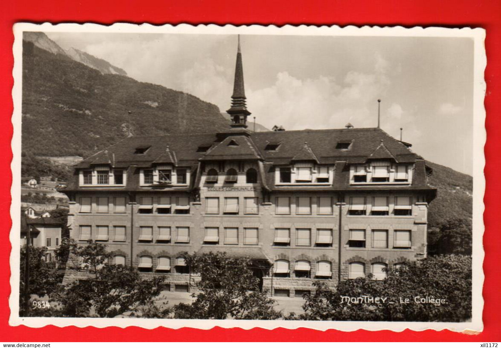 ZUM-12 Monthey Le Collège  Ecoles Municipales Visa ACF 1939 Perrochet Phototypie 9834 Traces De Colle - Monthey