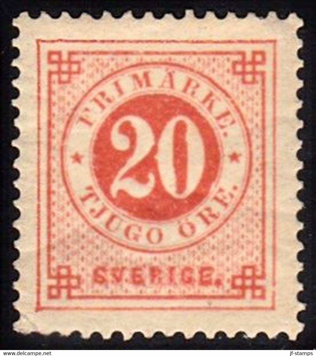 1886. Circle Type. Perf. 13. Posthorn On Back. 20 öre Vermilion. Excellent Centering. (Michel 34) - JF157507 - Ungebraucht