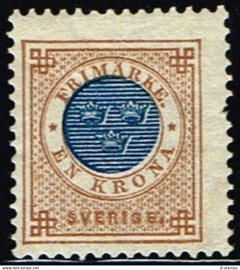 1886. Circle Type. Perf. 13. Posthorn On Back. 1 Kr. Bistre & Dark Blue. Missing One Perf. (Michel 37) - JF158944 - Ungebraucht
