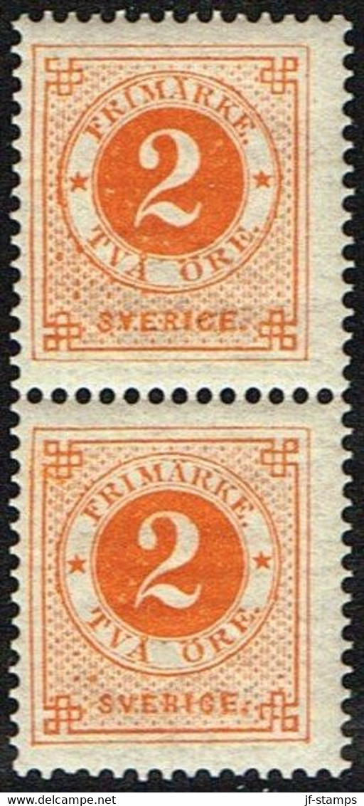 1886. Circle Type. Perf. 13. Posthorn On Back. 2 öre Orange. Pair. (Michel 29) - JF160823 - Neufs