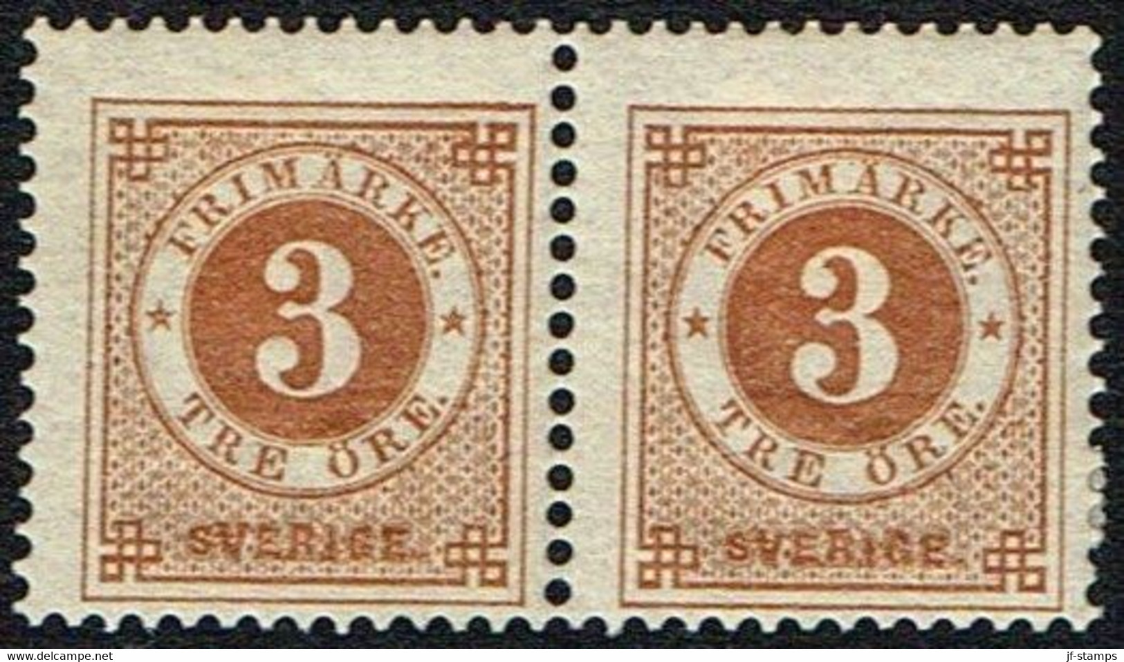 1886. Circle Type. Perf. 13. Posthorn On Back. 3 öre Yellow Brown. Pair. (Michel 30) - JF161047 - Neufs