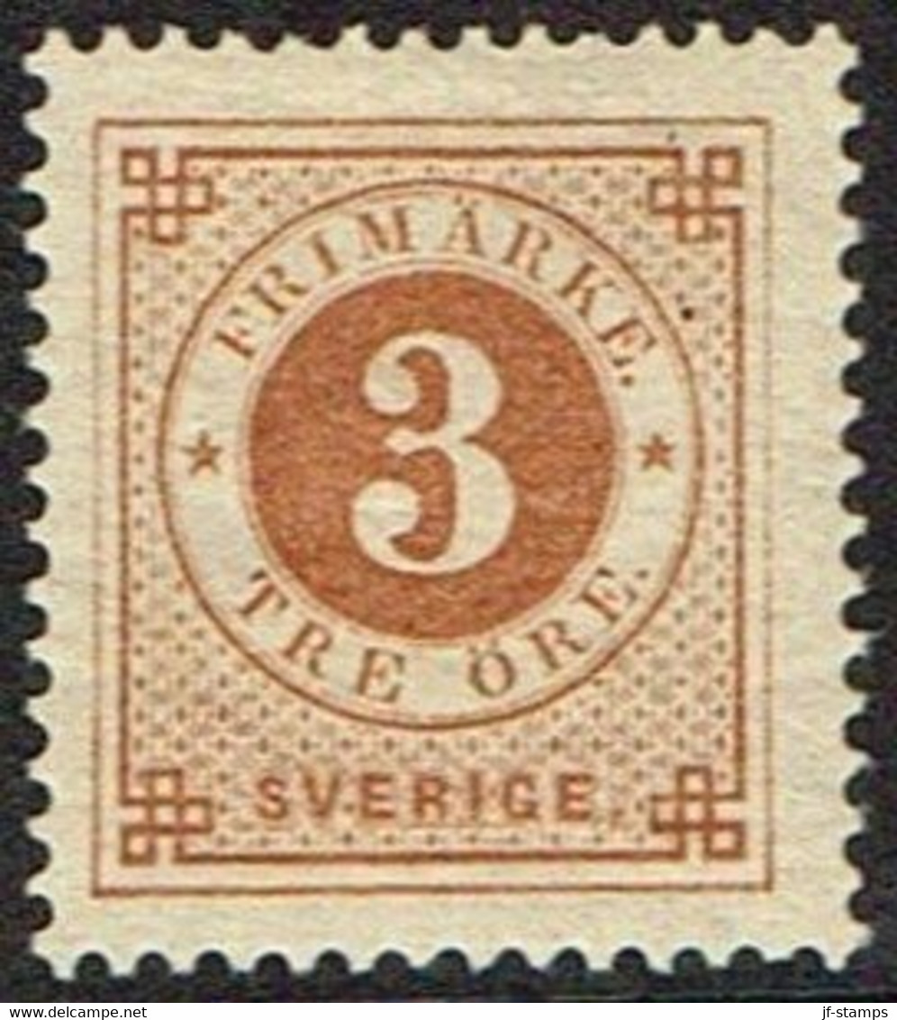 1886. Circle Type. Perf. 13. Posthorn On Back. 3 öre Yellow Brown. (Michel 30) - JF161099 - Neufs