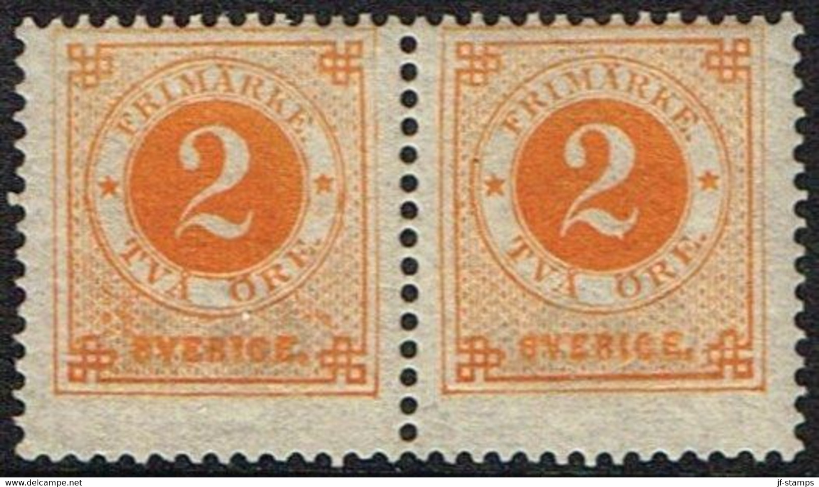 1886. Circle Type. Perf. 13. Posthorn On Back. 2 öre Orange. Pair. (Michel 29) - JF161110 - Ungebraucht