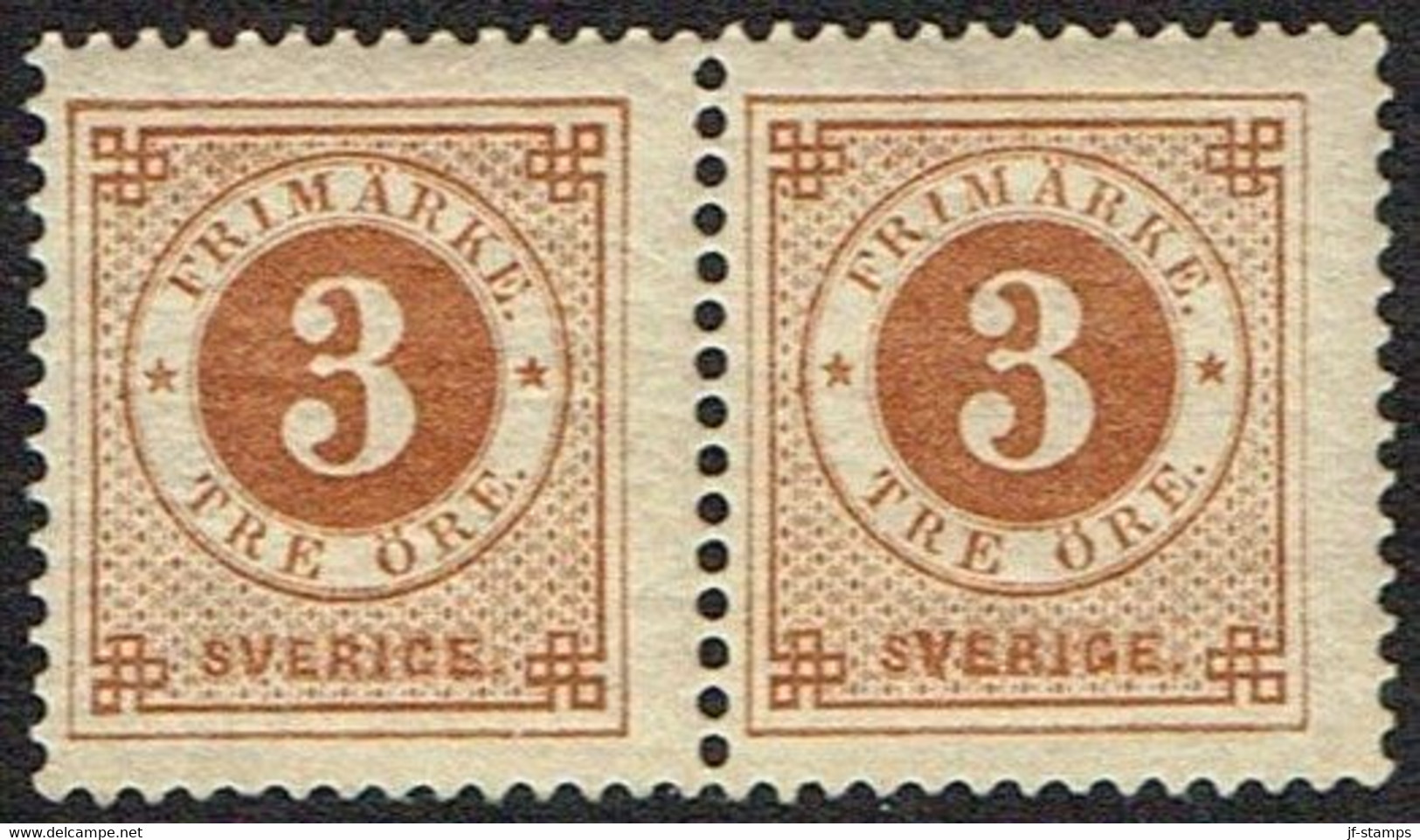1886. Circle Type. Perf. 13. Posthorn On Back. 3 öre Yellow Brown. Pair. (Michel 30) - JF161112 - Neufs