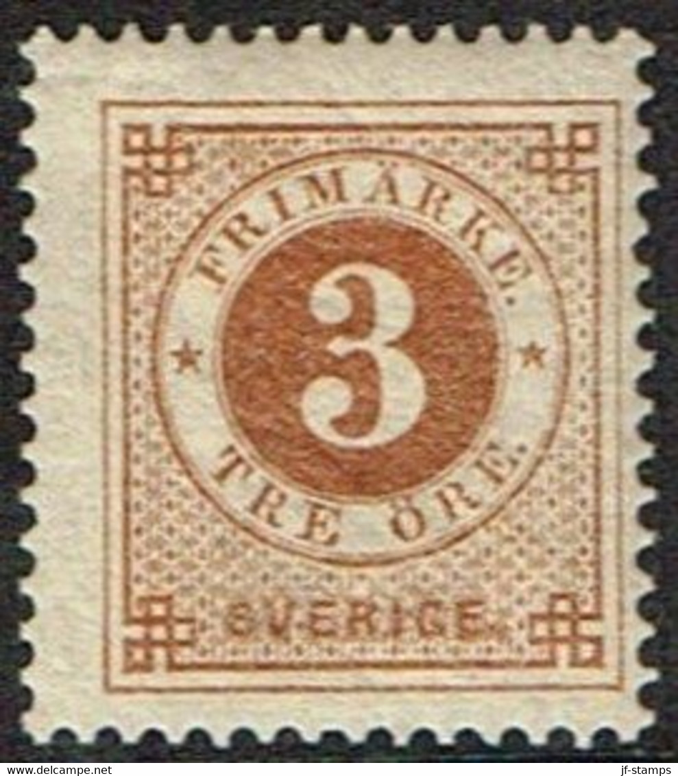1886. Circle Type. Perf. 13. Posthorn On Back. 3 öre Yellow Brown. (Michel 30) - JF161114 - Neufs