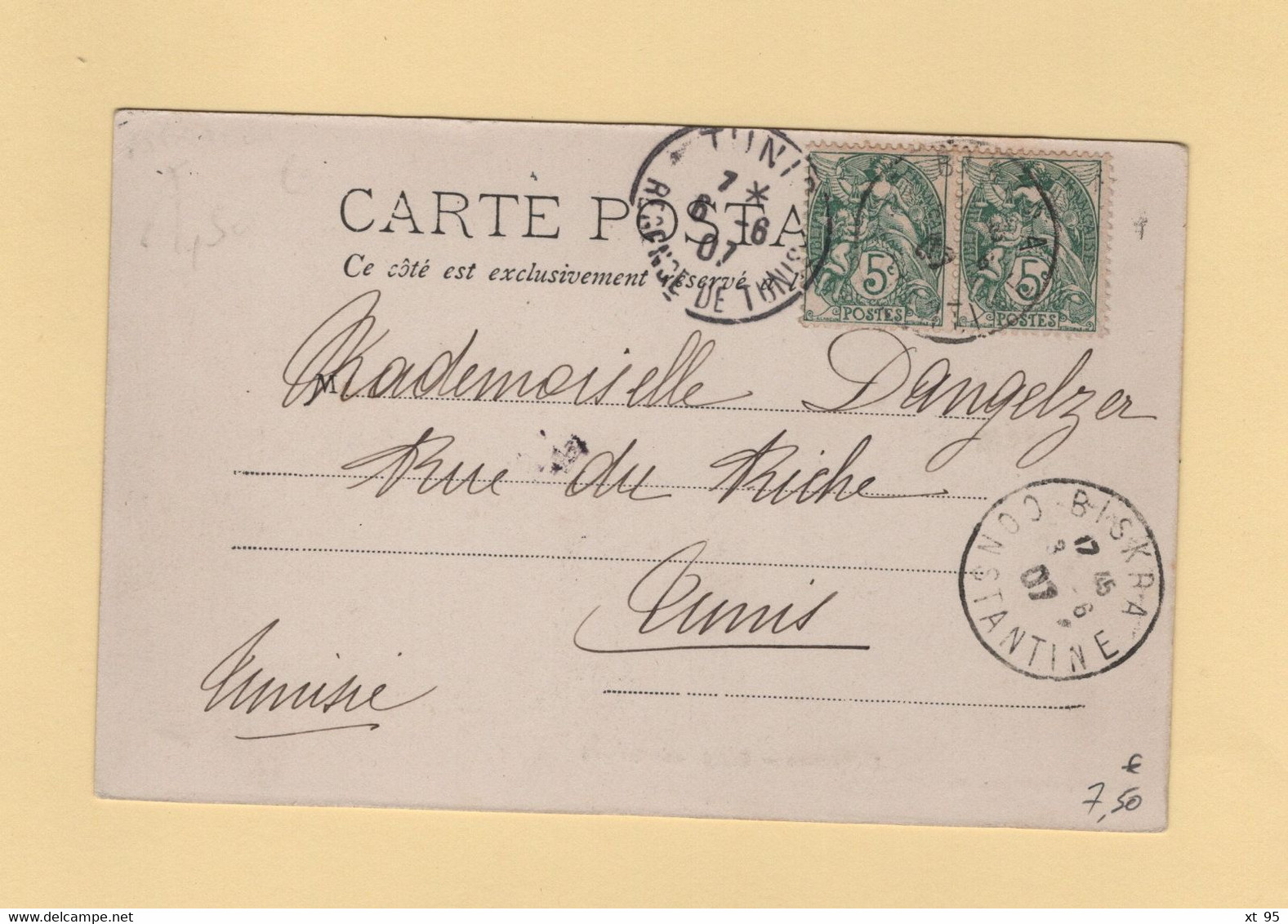 Type Blanc - Algerie - Biskra - Constantine - 1907 - Destination Tunis - 1900-29 Blanc