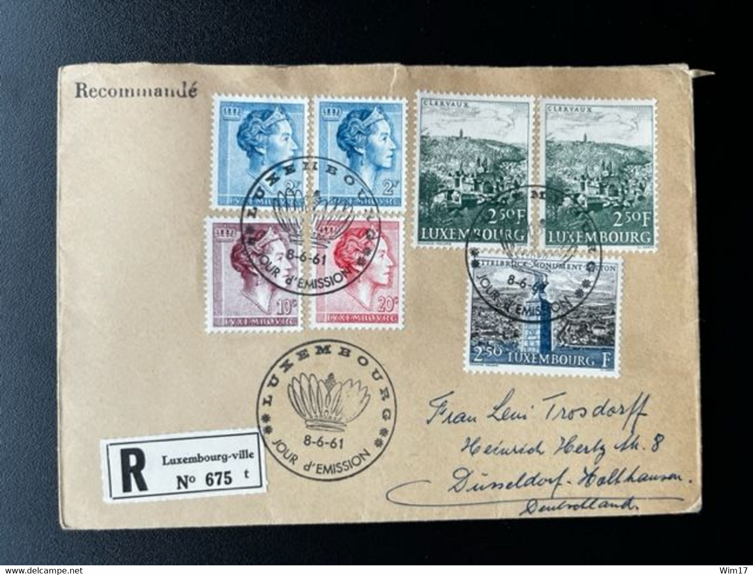 LUXEMBURG 1961 REGISTERED LETTER LUXEMBURG TO DUSSELDORF 08-06-1961 LUXEMBOURG RECOMMANDE - Covers & Documents